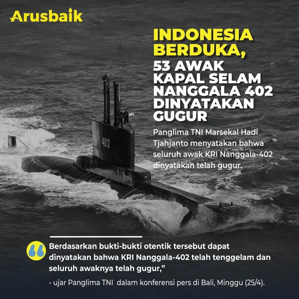 Indonesia Berduka, 53 Awak Kapal Selam Nanggala 402 Dinyatakan Gugur