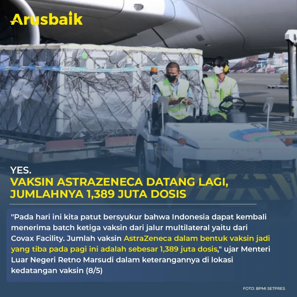 Yes, Vaksin AstraZeneca Datang Lagi, Jumlahnya 1,389 Dosis