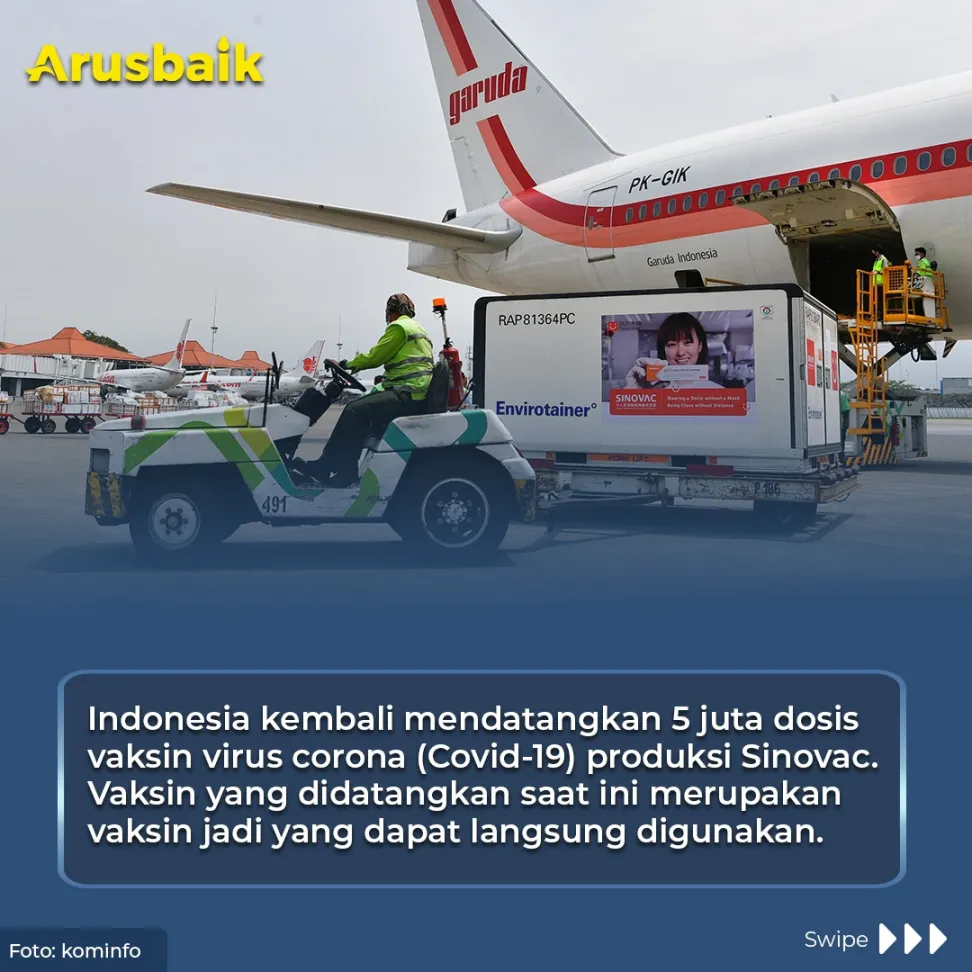 Kebut Vaksinasi, 5 Juta Dosis Vaksin Sinovac Datang Lagi