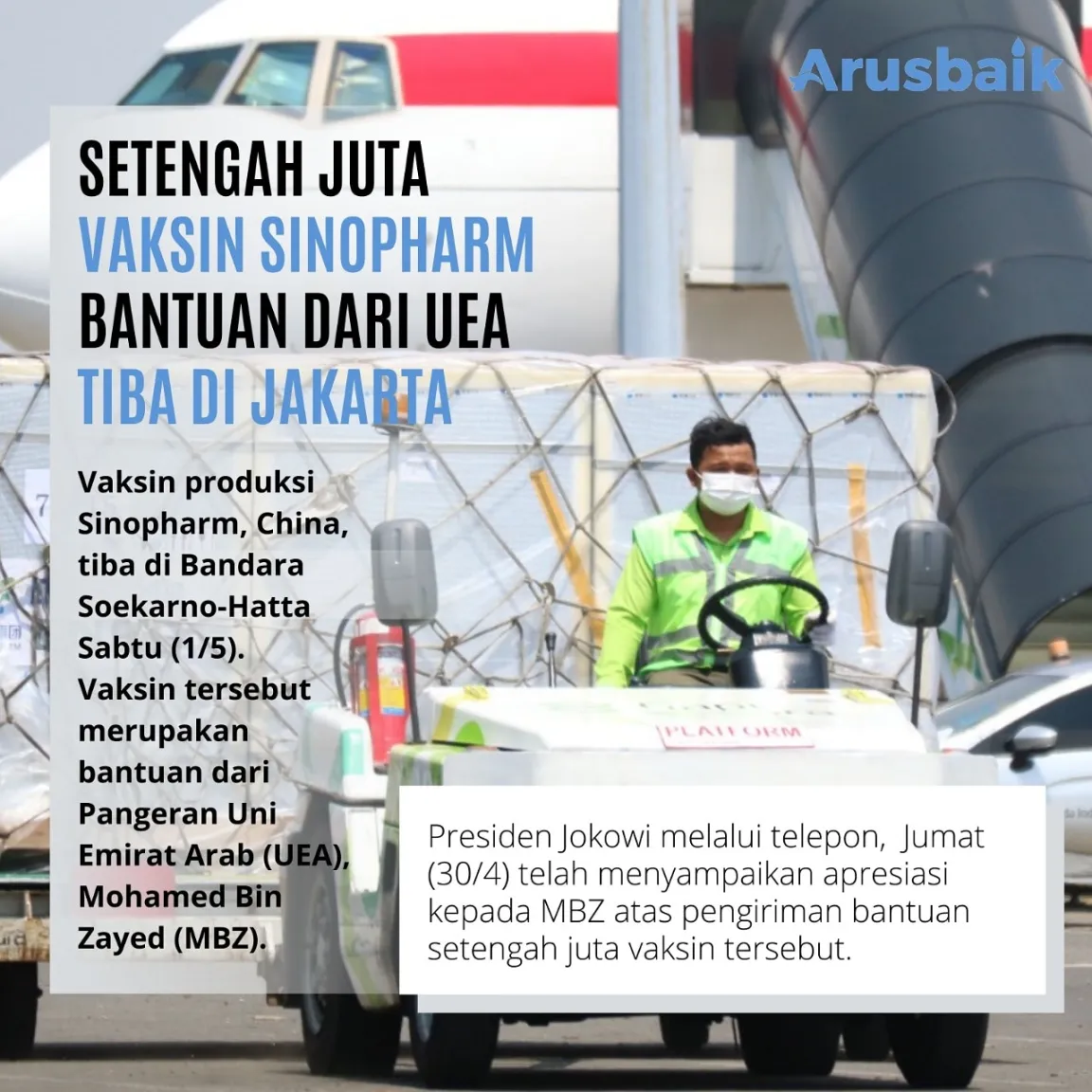 Setengah Juta Vaksin Sinopharm Bantuan UEA Tiba di Jakarta