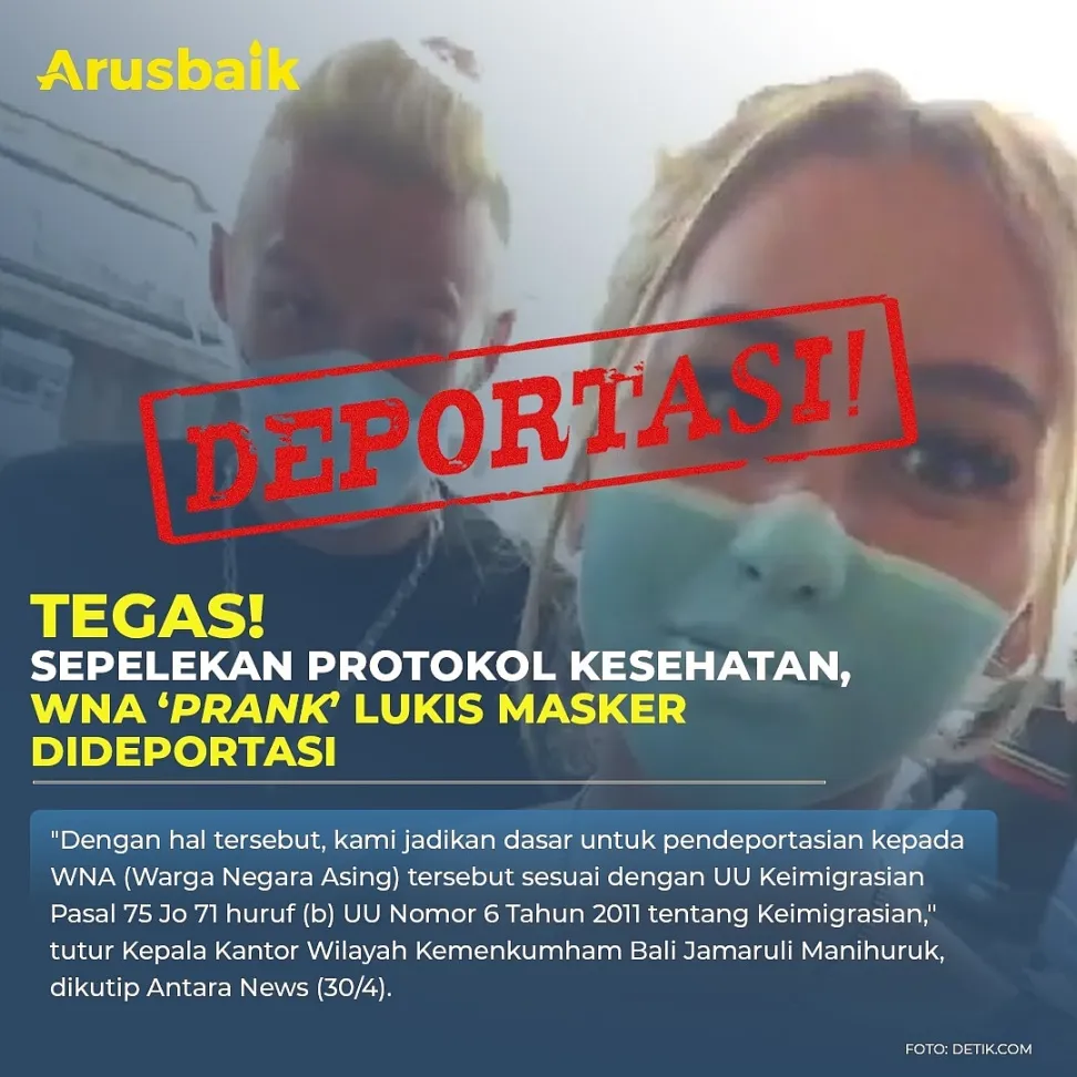 Tegas! Sepelekan Protokol Kesehatan, WNA 'Prank' Lukis Masker Dideportasi