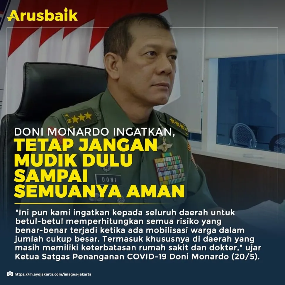 Doni Monardo Ingatkan, Tetap Jangan Mudik Dulu Sampai Semuanya Aman