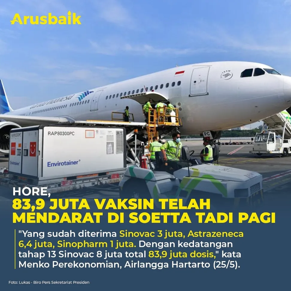 Hore, 83,9 Juta Vaksin Telah Mendarat di Soetta Tadi Pagi