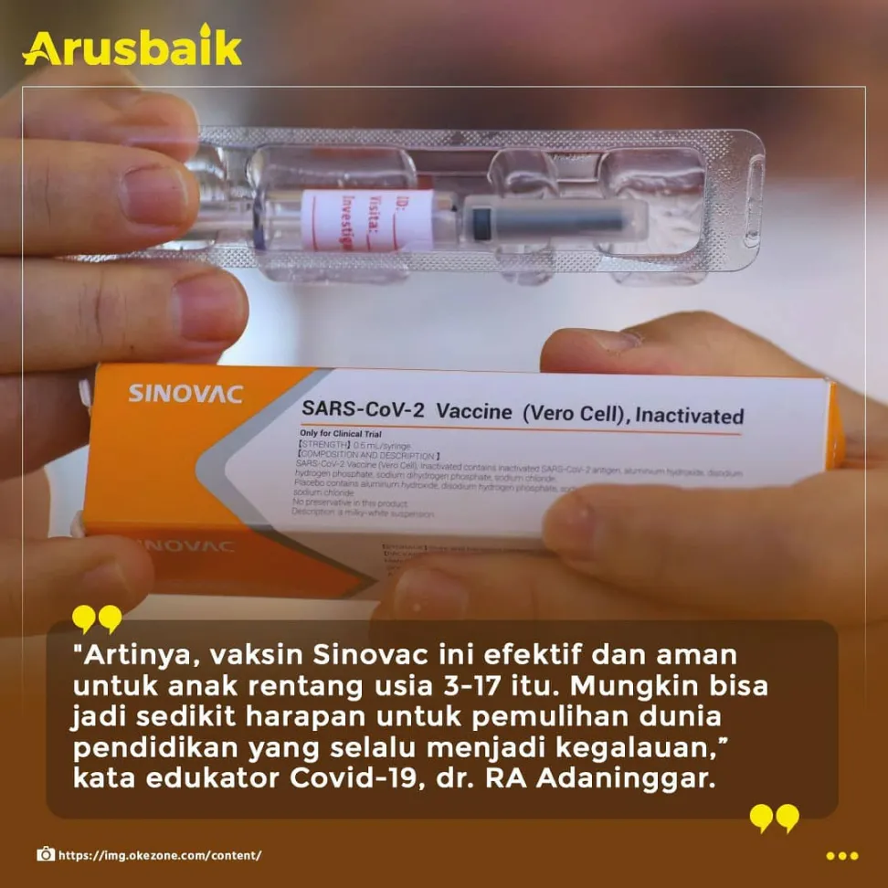 Kabar Gembira, Vaksin Sinovac Bisa Digunakan Untuk Anak