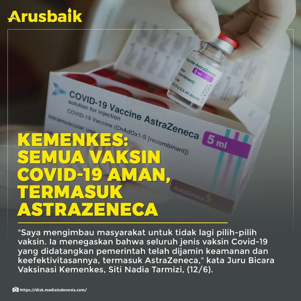 Kemenkes: Semua Vaksin Covid-19 Aman, Termasuk AstraZeneca