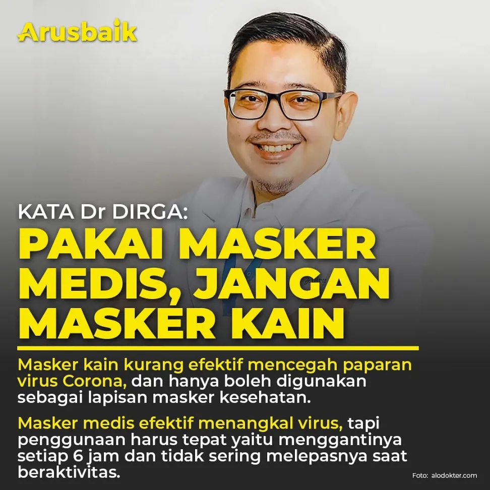 Kata Dr Dirga : Pakai Masker Medis, Jangan Masker Kain