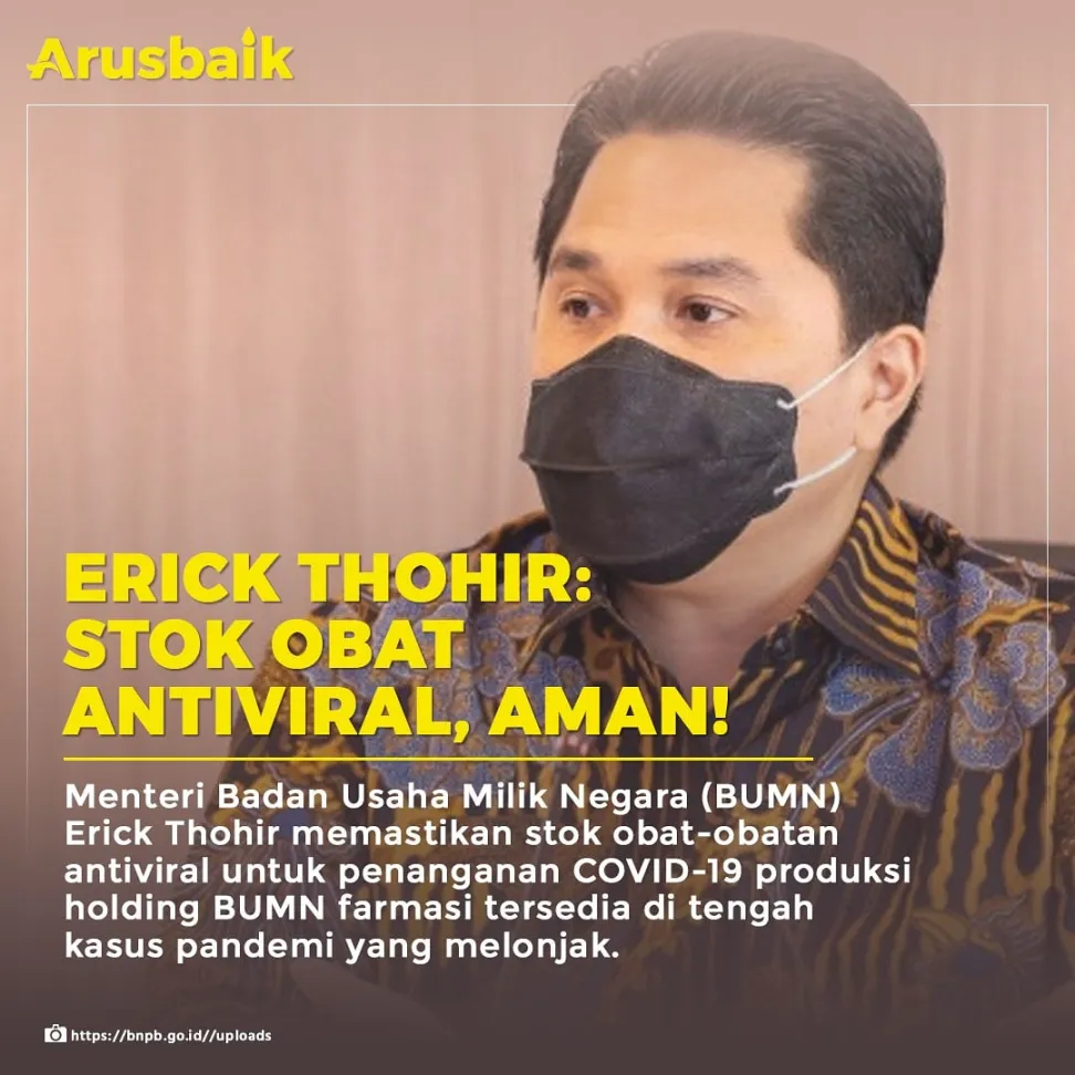 Erick Thohir: Stok Obat Antiviral, Aman!