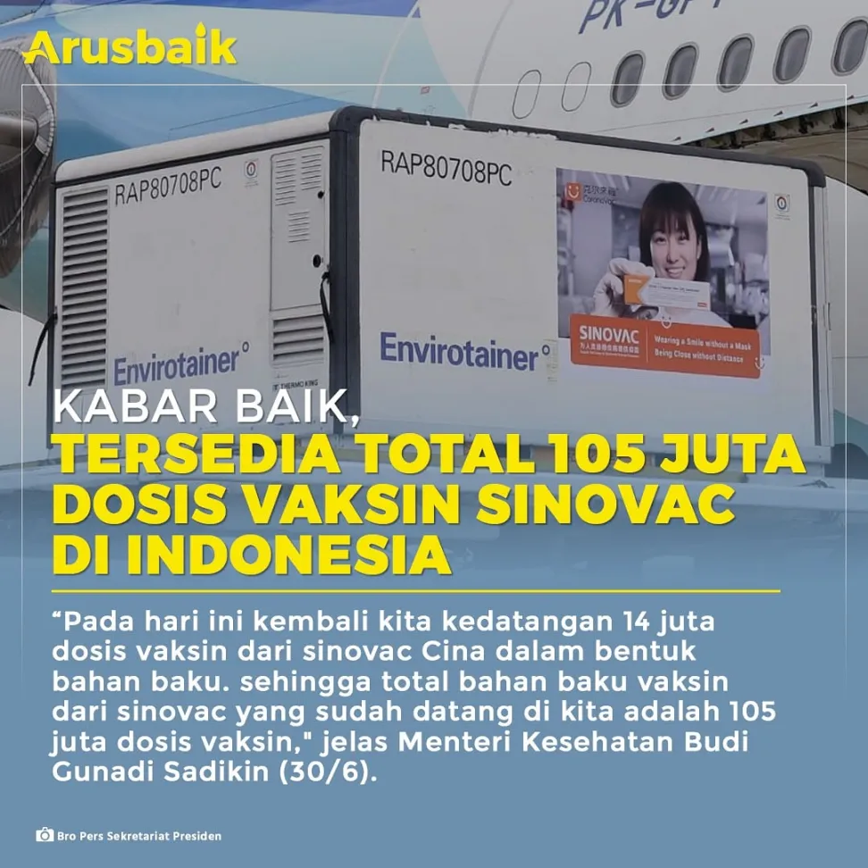 Kabar Baik, Tersedia Total 105 Juta Dosis Vaksin Sinovac di Indonesia