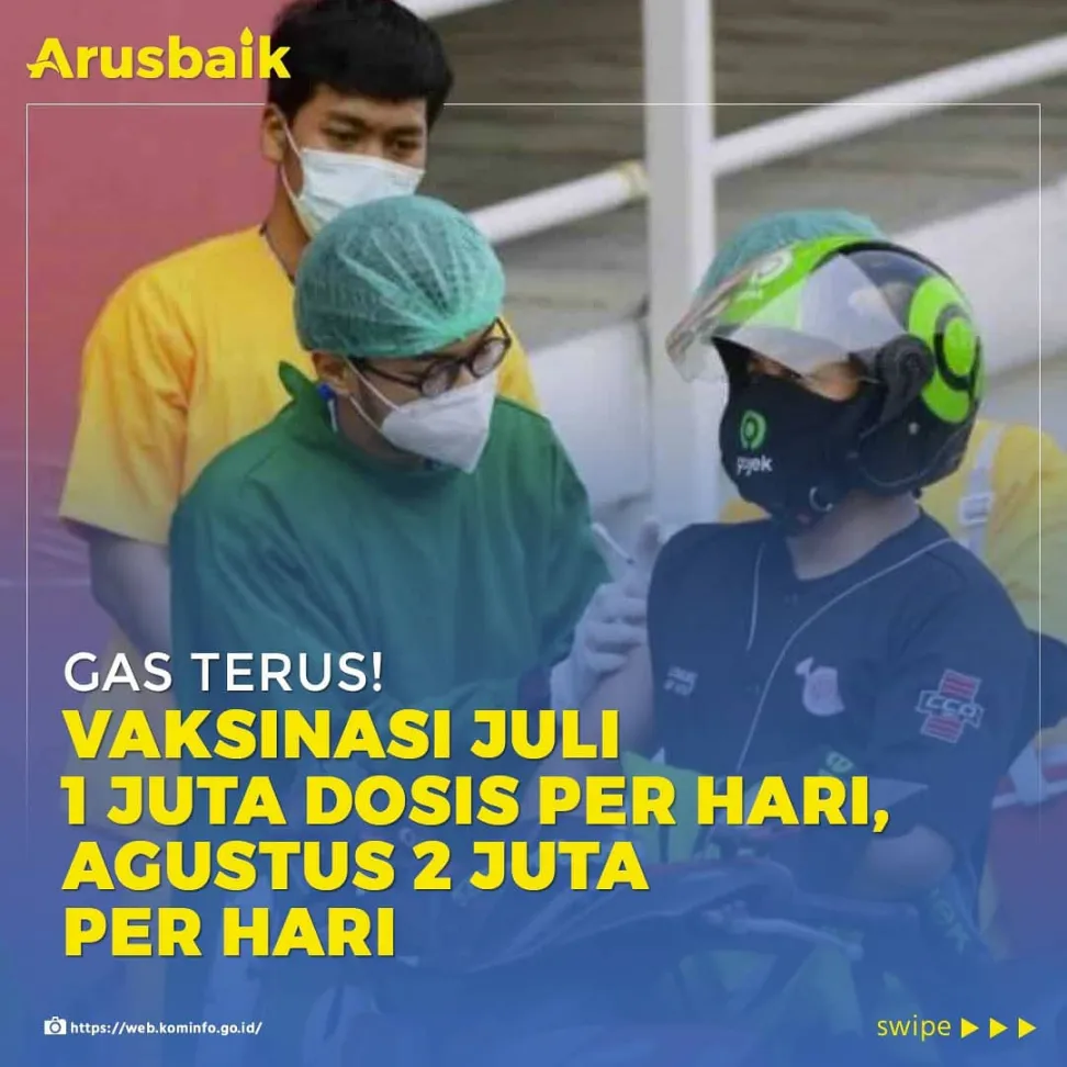 Gas Terus! Vaksinasi Juli 1 Juta Dosis per Hari, Agustus 2 Juta per Hari