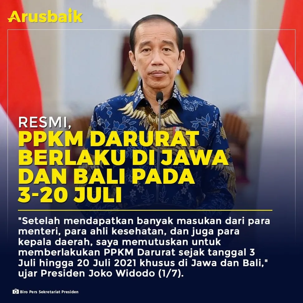 Resmi, PPKM Darurat Berlaku di Jawa dan Bali pada 3-20 Juli