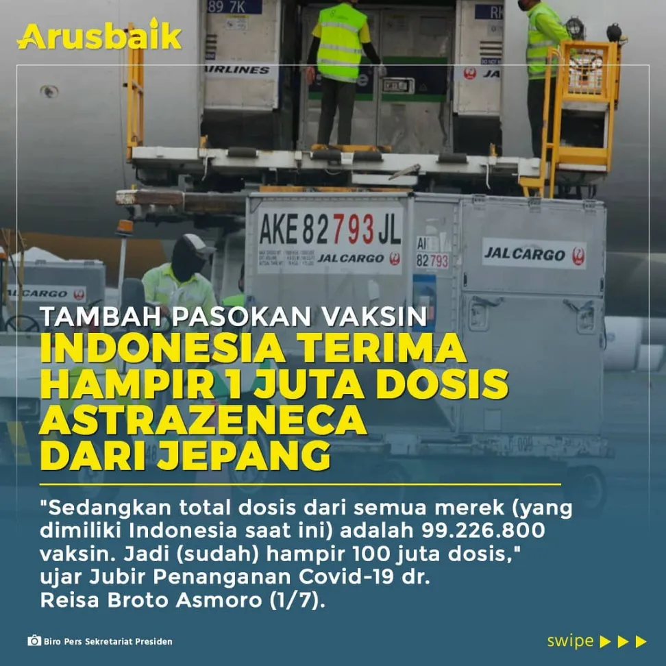 Tambah Pasokan Vaksin, Indonesia Terima Hampir 1 Juta Dosis AstraZeneca dari Jepang