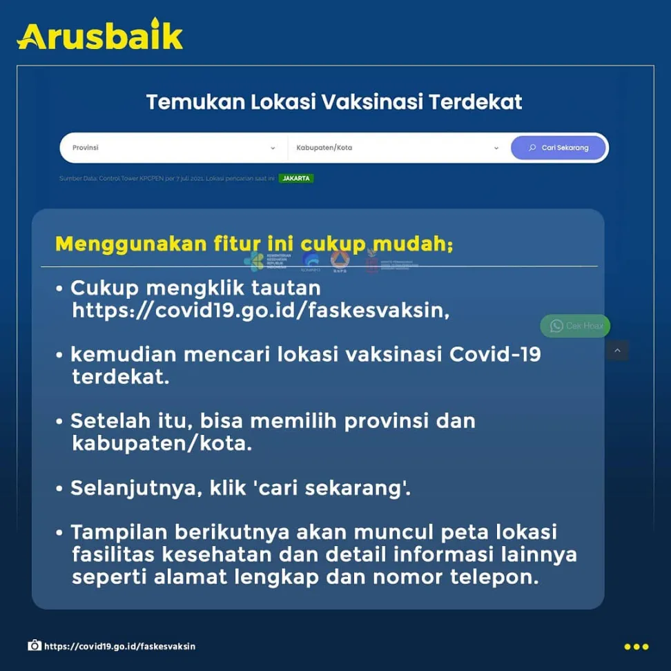 Canggih, Pemerintah Sediakan Fitur Pencari Lokasi Vaksinasi Terdekat