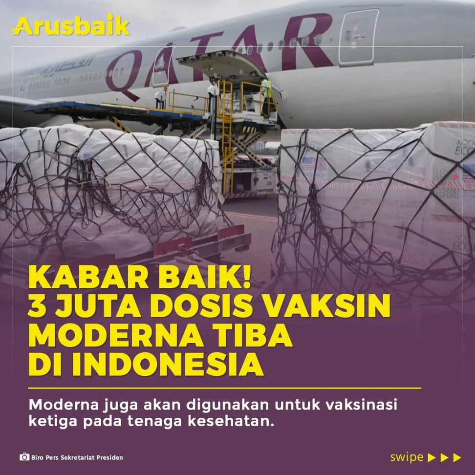 Kabar Baik! 3 Juta Dosis Vaksin Moderna Tiba di Indonesia