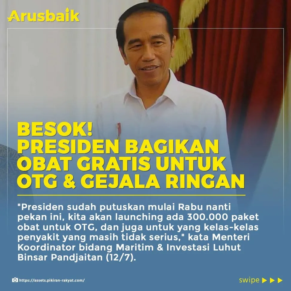 Besok! Presiden Bagikan Obat Gratis Untuk OTG & Gejala Ringan