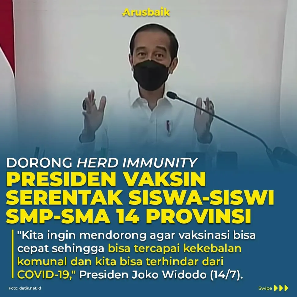 Dorong Herd Immunity, Presiden Vaksin Serentak Siswa-siswi SMP-SMA 14 Provinsi