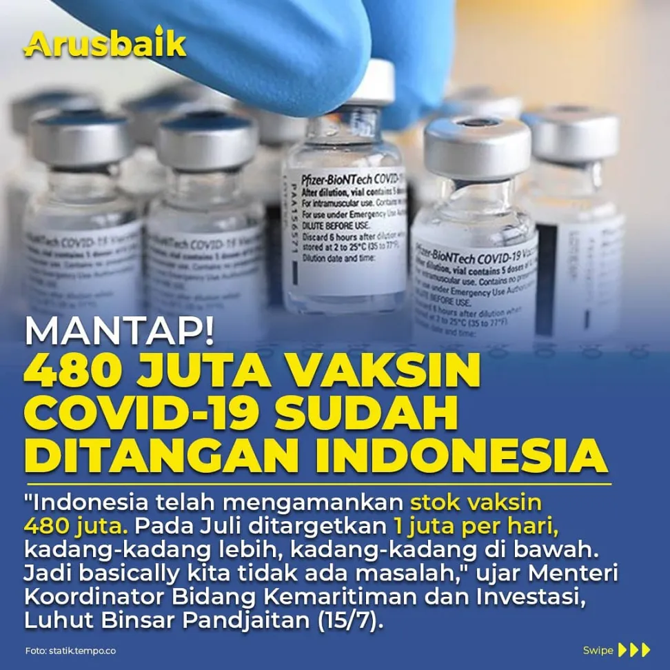 Mantap! 480 Juta Dosis Vaksin Covid-19 Sudah Ditangan Indonesia