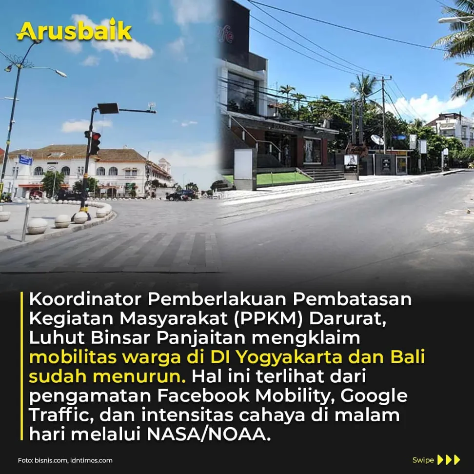 TOP! Mobilitas di Jogja & Bali Alami Penurunan, Menuju Zona Kuning