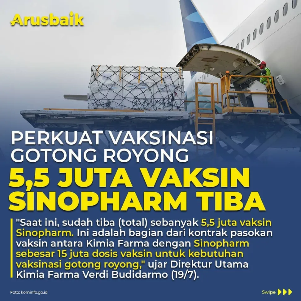 Perkuat Vaksinasi Gotong Royong, 5,5 Juta Vaksin Sinopharm Tiba