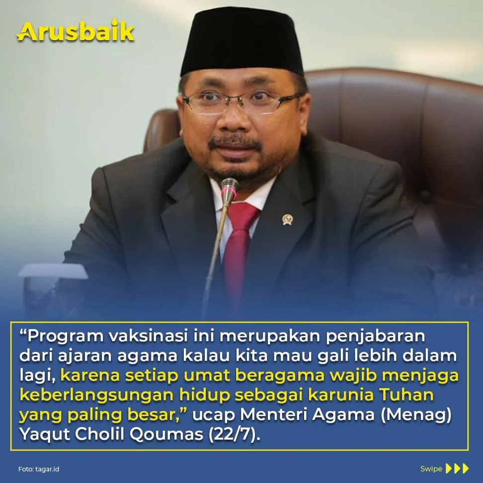 Menag: Vaksinasi Sejalan Dengan Ssmangat Agama Jaga Karunia-Nya