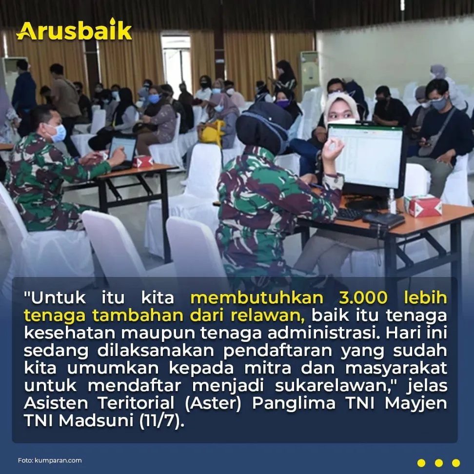 Dorong Vaksinasi Massal, TNI Rekrut Ribuan Relawan