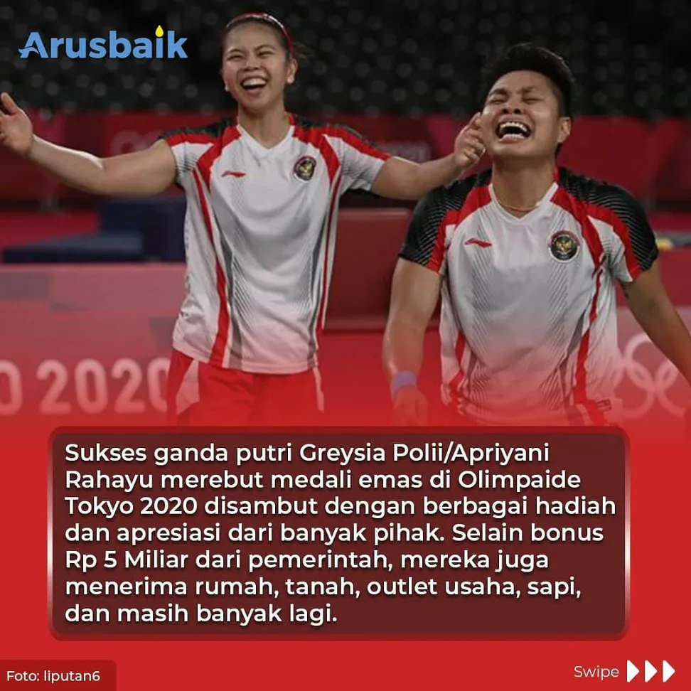 Bonus Menanti Greysia/Apriyani dari Rumah hingga Sapi