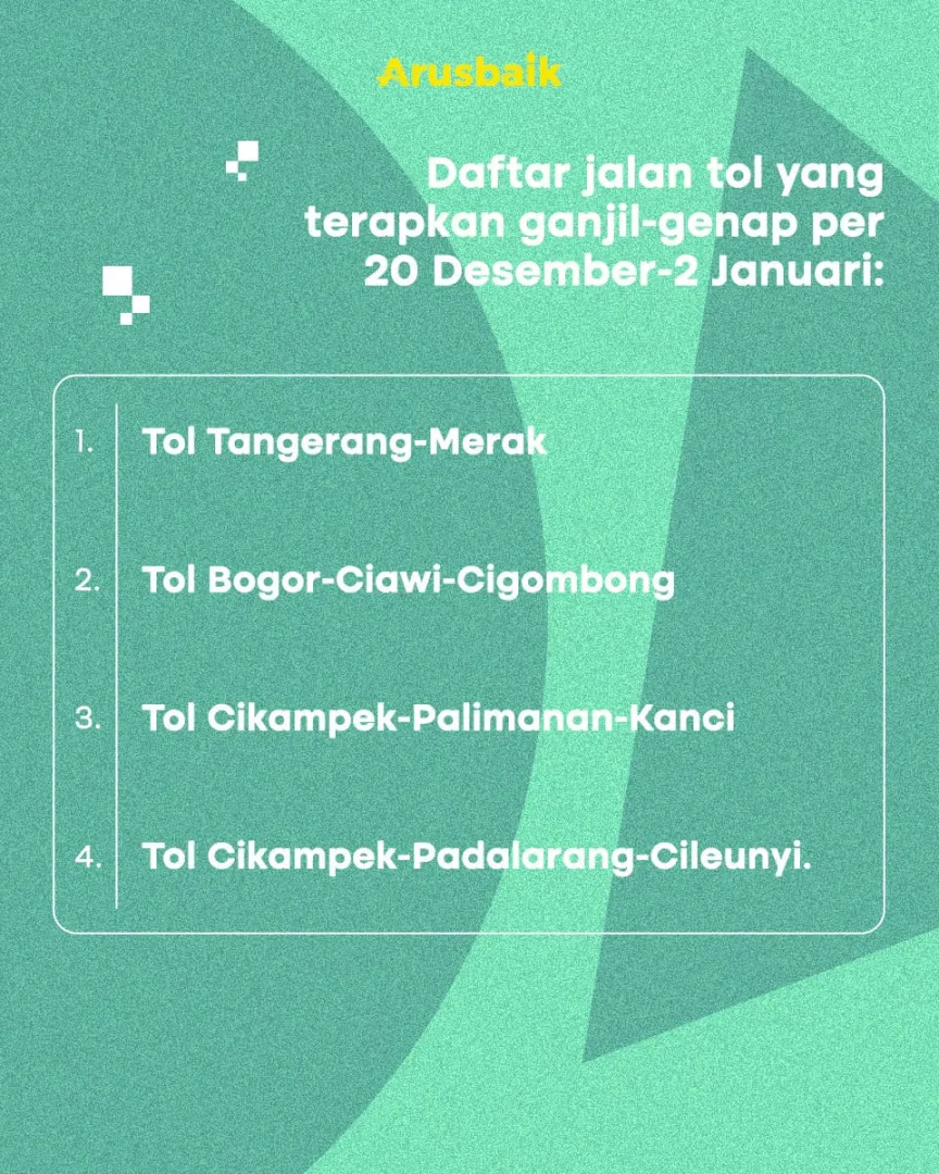 Siap-siap! 20 Desember - 2 januari, Ganjil Genap Di Empat Ruas Jalan Tol