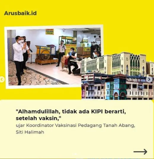 Sebanyak 9791 pedagang di pasar tanah abang telah menerima vaksin Covid-19.
